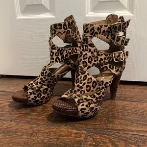 Jeffrey Campbell “Ibiza” Tribal open toe booties, size 8